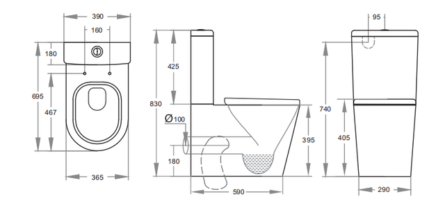 Zweiteiliges WC-Set aus Keramik mit Wasserzeichen, Wasserklosett, WC, wei&szlig; glasierte Sanit&auml;rartikel, zweiteiliges WC-Set